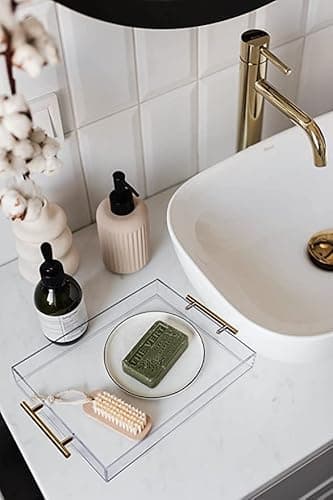 12"x16" Clear Acrylic Serving Tray with Golden Handles, Sturdy Huge Capacity Acrylic Tray for Coffee, Juice, Kitchen and Desk Organizer, Storage Tray (12"x16") - Image 8