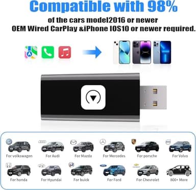 Mini Wireless Carplay Adapter for iPhone, 2025 2 in 1 Stable Universal Wireless carplay Adapter, Fast Convert Factory Wired to Wireless CarPlay Dongle Cars for auto for Android for Apple for iOS - Image 3