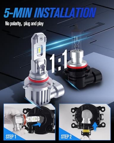 evntyps 9006 Fog Lights Bulbs,6500K White 1000% Brightness DRL Bulbs for Car,3570 Chips 16000 Lumens Non-polarity HB4 LED Bulb Fit for Front Fog Lamp,Pack of 2 - Image 6