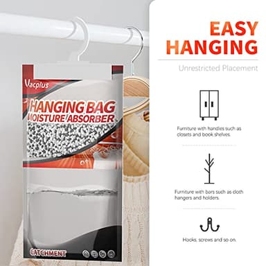 Vacplus Moisture Absorbers, Hanging Closet Dehumidifier Bags, Humidity Packs, Desiccant, Closet Dehumidifiers with Activated Charcoal, 10 Pack, 9.8 OZ - Image 4