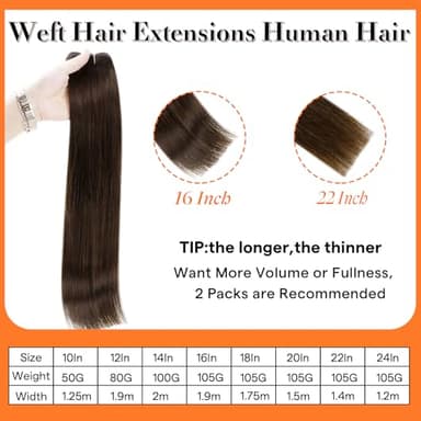Full Shine Brown Weft Hair Extensions Real Human Hair Straight Remy Hair Bundles 105G Double Weft Extensions Dark Brown Sew In Hair Extensions Real Human Hair Weave Extensions Human Hair Wefts 24 Inch - Image 2