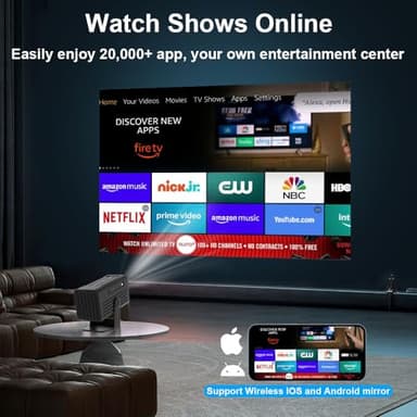 【Built-in App】Polaring Mini Projector, Smart 4K Projector with WiFi and bluetooth 1080P Support, Auto Keystone Correction,90° Rotating Adjustment,Compatible with phone, TV Stick , HDMI, USB(black) - Image 3