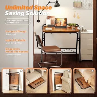 Huuger Folding Desk with 3-Level Adjustable Height and Tablet Slot, 24 Inch Foldable Computer Desk for Small Spaces, Space Saving, Writing Work Table for Home Office, Bedroom, Study, Rustic Brown - Image 5