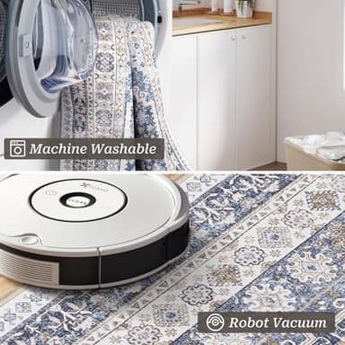 zesthome Washable Runner Rug 2.5x16 - Stain Resistant Entryway Rug,Ultra-Thin Kitchen Rugs, Anti Slip Backing Runner Rugs for Entrance Laundry Room Indoor Hallway (Blue/Beige,2.5'x16') - Image 5