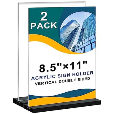 Acrylic Sign Holder 8.5x11 Vertical,Clear Double-Sided Stand Plastic Picture Frames Paper Holder Menu Table Display Stand Flyer Document Holder TableTop Sign Holder for Home, Store Office,2Pack - Image 1