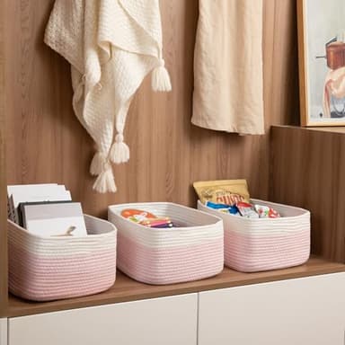 OIASKET Storage Baskets for Organizing 3 Pack, Woven Baskets for Shelves, Closet Organizer Bins Empty Gift Basket Toy Storage for Toys, Books, Towels, Clothes, 15"x11.42"x6.7", Pink - Image 5