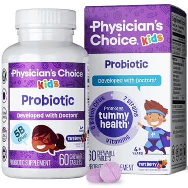 Physician's CHOICE Probiotics for Kids - 7 Diverse Strains, Organic Prebiotics, Vitamins & Minerals - Clinically Studied L. Rhamnosus - Immune & Digestive Support - No Sugar or Artificial Dyes - 60ct - Image 1