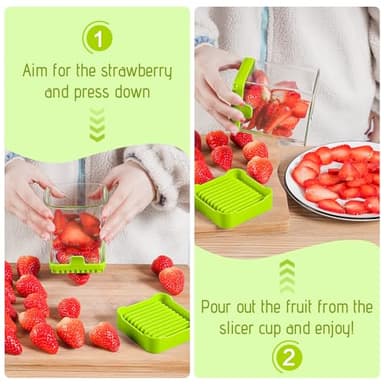 Fruit Slicer Cup - Strawberry, Banana, Grape Cutter, Egg Slicer for Hard Boiled Eggs - Detachable Fruit Slicer with Push Plate - Rapid & Safe Slicing Kitchen Gadgets for Easy Food Prep (Food green) - Image 5