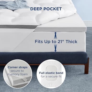 Bedsure 4 Inch Memory Foam Queen Mattress Topper, Dual Layer 2.5 Inch Gel Memory Foam & 800 GSM Waterproof Pillow Top Cooling Mattress Pad with 8-21 Inch Deep Pocket (Queen, 60x80 Inches) - Image 5