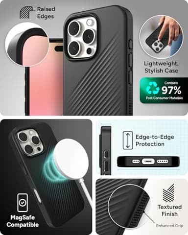 ZAGG Luxe Snap Case for iPhone 16 Pro - MagSafe Wireless Charging, 10ft Drop Protection, Eco-Friendly, Graphene Reinforced, Ripple Design, Black - Image 5