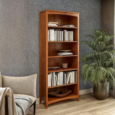 Camaflexi Shaker Style 6 Shelf Bookcase / Solid Wood / 72 inch Tall / Adjustable Shelving / Closed Back / Display Bookshelf for Living Room, Bedroom, Home and Office, Cherry - Image 8