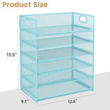 Subekyu 6 Tier Office File Paper Desk Tray Organizer with Handle, Stackable Slide Mesh Letter Tray Folder Blue Desk Organizer, Desktop Document Sorter for Classroom, Office, Home Supplies Storage - Image 6