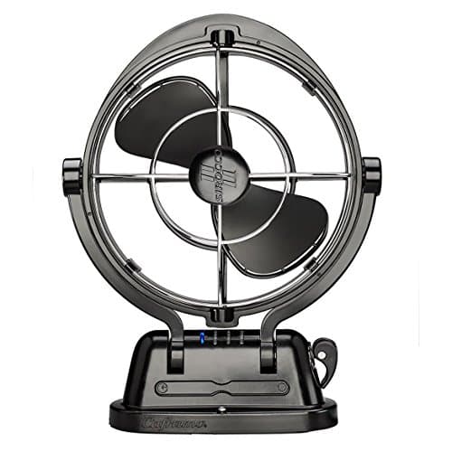 SEEKR Sirocco II™ Fan from by Caframo. 12V/24V Auto-Sensing DC, Omnidirectional Low-Power Draw Fan for Boats and RVs. Hardwire Installation Required. Made in Canada. Black. - Image 1