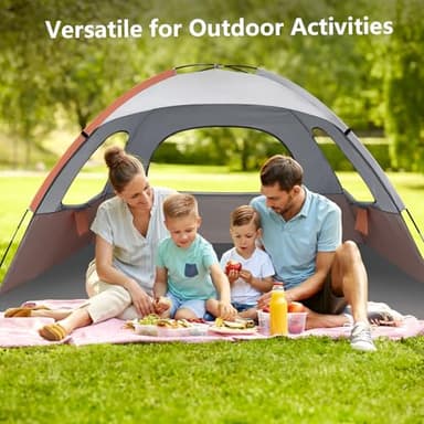 NXONE Beach Tent Sun Shade Shelter for 6 Person with UV Protection, Extended Floor, 3 Mesh Roll Up Windows & 8.5mm Fiberglass Rods丨Carry Bag Included (Orange White) - Image 6