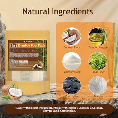 TEWEAE 2 in 1 Foot Pads, 10 Pads Tear and Use Pure Bamboo Wormwood Coconut Shell Foot Pads, Bigger Adhesive ''Stay in Place'' Goodnight Pads - Image 2