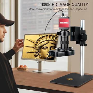 NICE-POWER Digital Microscope with Metal Base, 13MP 1080P HDMI VGA Industrial Microscope Magnifier, 130X Zoom C-Mount HD Lens, LED Ring Light, Soldering Electronic Repair Bench Microscopes - Image 2