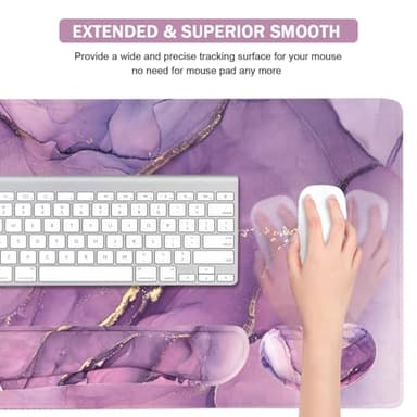 Large Keyboard Mouse Pad Set, Extended Mouse Pad+Keyboard Wrist Rest Support, Memory Foam Ergonomic Easy Typing, 4Pcs (35.4×15.7 in) Desk Pad Set for Home Office Study Game - Purple - Image 5