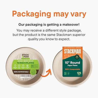 Paper Plates, 100% Compostable Heavy Duty Disposable 10 Inch Plate - [125-Pack] - {PFAS-Free} - {BPI Certified} Eco-Friendly, Biodegradable Bagasse - Image 6