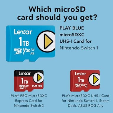 Lexar 1TB Play Blue Micro SD Card, UHS-I, C10, U3, V30, A2, 4K, Up to 160MB/s microSDXC Memory Card, Expanded Storage for Nintendo-Switch 1, Gaming Devices, Smartphones, Tablets (LMSPLBL001T-BNNNU) - Image 2