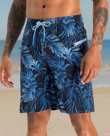 APTRO 2 in 1 Men's Swim Trunks 9" with Zipper Pockets Bathing Suit Built-in Board Shorts Swimwear Long Shorts Palm Blue 1X - Image 7