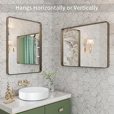 LOAAO 22”X30” Bronze Bathroom Mirrors for Vanity, Rounded Rectangle Brushed Bronze Metal Frame Mirror, Anti-Rust, Hangs Horizontally or Vertically - Image 3