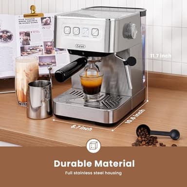 Gevi Espresso Machine 20 Bar, Coffee Machine with Milk Frother, Stainless Steel Espresso Maker for Cappuccino, Latte, Silver - Image 3