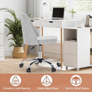 DUMOS Office Desk Chair, Modern Cute Rolling Vanity Swivel Task Chairs with Wheels, Comfortable Back Seat Armless for Home, Bedrooms, Office, Study, Student, Adults, Make-up, Dressing Room, Cloud - Image 6
