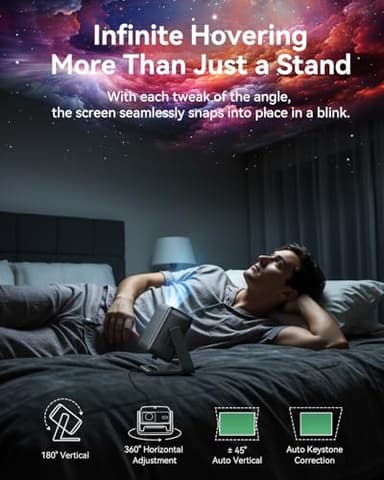 4K Projector Decoding Support, Projector with WiFi and Bluetooth, Native 1080P mini projector, 180° Rotatable with Auto Keystone, 200'' Screen Portable Outdoor Home Theater Movie Smart Projectors - Image 7