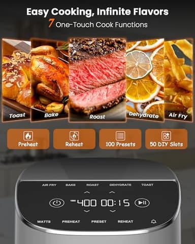 Nuwave Brio Plus Air Fryer 8 Qt, New & Improved, PFAS-FREE, 7 Digital One-Touch Cook Functions that AIR FRY, BAKE, ROAST, DEHYDRATE, TOAST, REHEAT, PREHEAT, 150 Presets, 50°F~400°F (Cool Gray) - Image 2