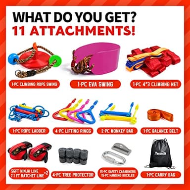 Ninja Warrior Obstacle Course for Kids-Playground Fitness Equipment Ninja Slackline with Multiple Accessories for Kids,Contain Swings,Rope ladders,Rings,Ninja Couse for Kids Outside (2x56ft) - Image 2