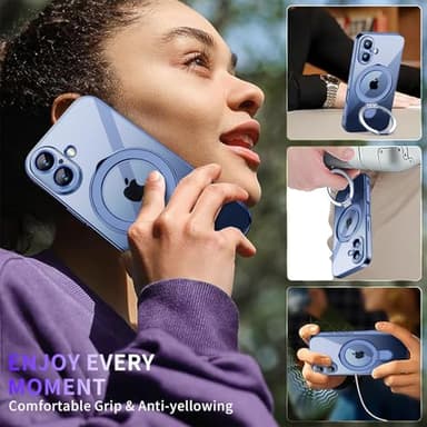 Magnetic for iPhone 16 Case with Invisible Stand[Compatible with MagSafe][Full Camera Lens Protector][Military Drop Protection] Shockproof Not Yellowing Clear Soft Slim for Women Men, Blue - Image 6