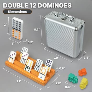 Mexican Train Dominoes Set with 4 Holders - Dominoes Double 12 with Wooden Hub and Tiles Holders - Double 12 Dominos Set for Family Game Night for Adults and Kids Ages 8 and up (D12 + 4 Holders) - Image 3