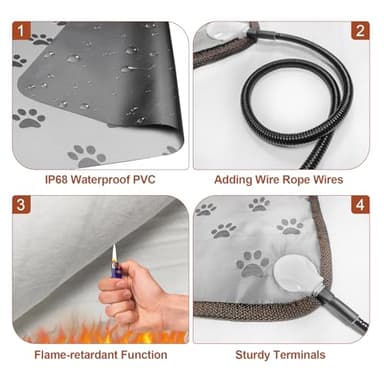GOLOPET Large Dog Heating Pad 34x21in with Smart Thermostat Switch and Power Line Protection Tube,Obtained MET and UL Dual Certification,Waterproof Pet Heating pad, Suitable for Dogs of All Ages - Image 3