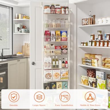 MIAOLI Over the Door Pantry Organizers and Storage, 8-Tier Spice Rack, Home & Kitchen Storage Shelves for Cabinet, Large Capacity Hanging Seasoning Organizer, Laundry Room Organization, White - Image 4