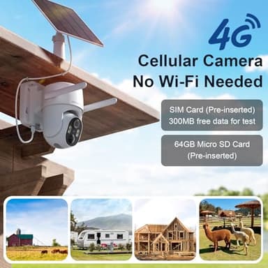 4G LTE Cellular Security Camera No Internet Needed, Solar No wifi Security Camera Outdoor Wireless With SIM Card Jobsite, 2K Color Night Version, 360 Live View, Motion Detection, 2-Way Audio - Image 2