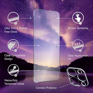 Sonix | 3 Pack Glass Screen Protector for iPhone 15 Pro Max + 3 Pack Camera Lens Protector | Case Friendly, Tempered Glass - Image 2