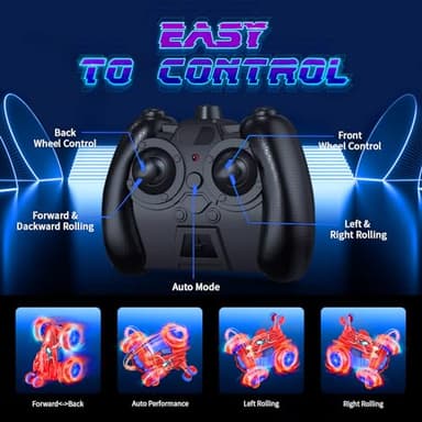 Spider remote control car rc cars toys,Cool rechargeable stunt rc car with 360 flips 4WD wheel with bright light,Fun outdoor toys gifts for kids birthday or Chritmas age 4 5 6 7 8 9 10 11 12 years old - Image 6