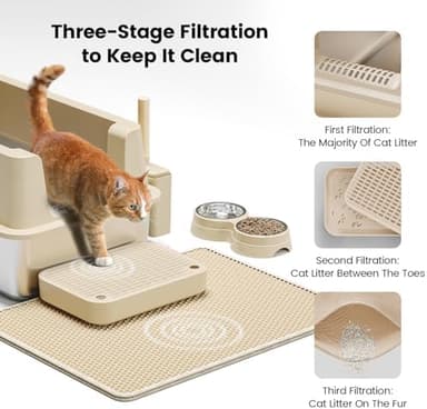 Stainless Steel Cat Litter Box - Enclosed XL Metal Kitty Litter Box with Lid for Big Cats, High Sided, Anti-Leakage, Easy Cleaning, Non-Sticky, Included Spoon & Aisle (Khaki - Image 6