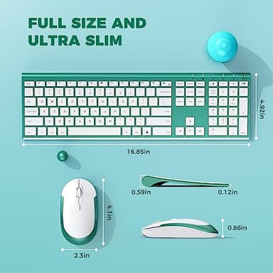 Wireless Keyboard and Mouse, Vssoplor 2.4GHz Rechargeable Compact Quiet Full-Size Keyboard and Mouse Combo with Nano USB Receiver for Windows, Laptop, PC, Notebook-Blackish Green - Image 6
