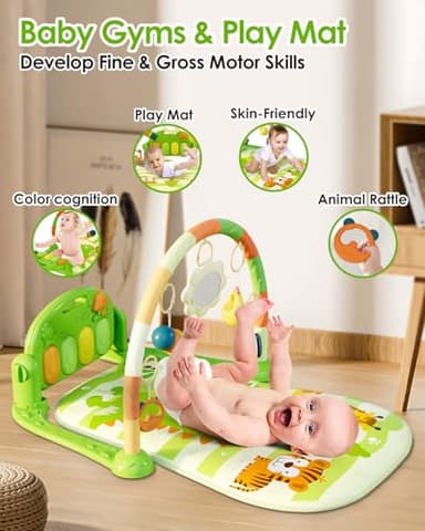 dearlomum Baby Play Mat Gym, Funny Play Piano Tummy Time Activity Mat with 5 Infant Sensory Toys, Music and Lights, Boy & Girl Gifts for Newborns 0 to 3 6 9 12 Months (Green) - Image 2