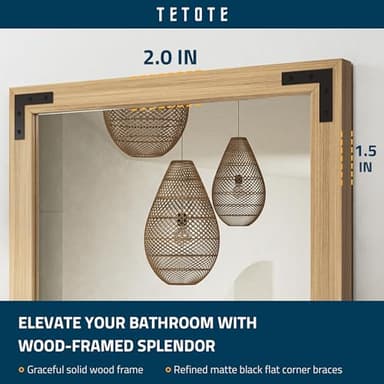 TETOTE 60 x 36 Natural Wood Mirror for Bathroom Wall/Bedroom/Living Room/Entryway Farmhouse Rustic Bathroom Vanity Mirror for Wall Waterproof (Horizontal/Vertical Mounted) - Image 4