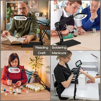 10X Square Magnifying Glass with Light and Stand, Real Glass Lighted Magnifier Hands Free, 5 Color Modes, Brightness Stepless Dimming, 2-in-1 Desk Lamp with Clamp for Close Work, Craft, Hobby, Reading - Image 7