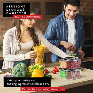 DWËLLZA KITCHEN Airtight Food Storage Containers - Pantry Snacks Kitchen Container, Baking Supplies, 4LB Sugar & Flour Canister - 4 Pc Set All Same Size - Clear Plastic BPA-Free - Keeps Fresh & Dry - Image 3