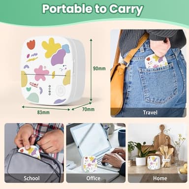 XenGro Mini Portable Sticker Printer, Mini Thermal Printer with 3 Rolls Paper, Bluetooth Inkless Printpods, Pocket Label Maker Suitable for Creative Kids DIY, Diaries, Photos, Study Notes -White - Image 9