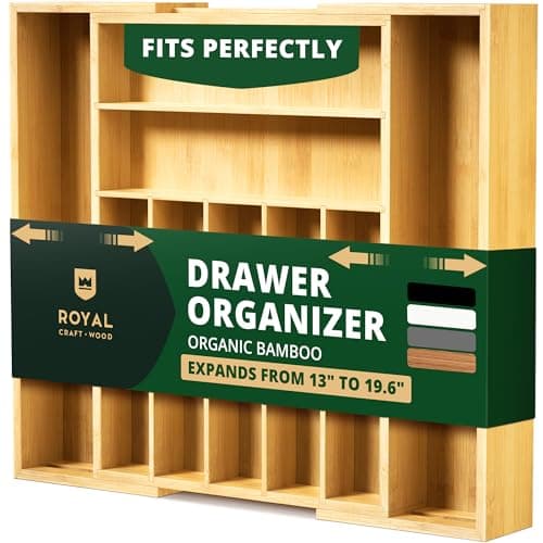 ROYAL CRAFT WOOD Luxury Bamboo Kitchen Drawer Organizer - Silverware Organizer, Utensil Holder & Cutlery Tray Drawer Dividers for Flatware (9 Slot, Natural) - Image 1