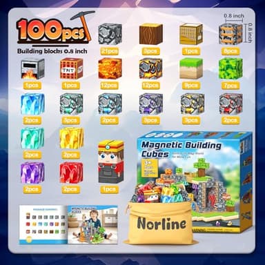 100PCS Magnetic Blocks Building Toys, Gem Cave Adventure Building Craft, Learning Sensory Toys for Boys Girls Age 3-12, Game Gift for Kids Little Gamers (0.8 inch) - Image 7
