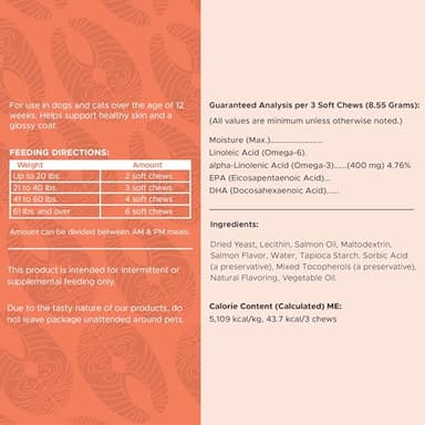 Salmon Oil for Dogs - Soft Chew Omega Treats for Skin and Coat - Fish Oil Blend of Essential Fatty Acids, Omega 3 and 6, Vitamins, Antioxidants and Minerals - Made in USA (180 Chews, Salmon) - Image 8