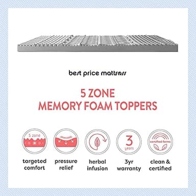 Mellow 3 Inch 5-Zone Memory Foam Mattress Topper with Plant-based Infusion and Moisture Control, CertiPUR-US Certified, Full,Grey - Image 6