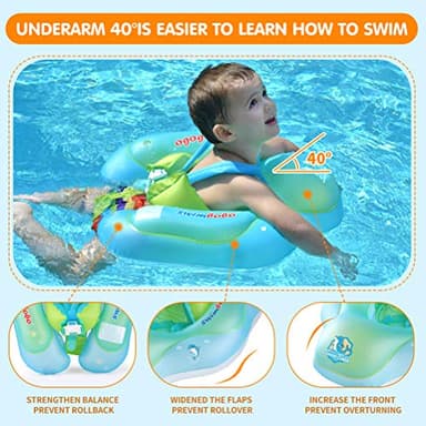 [New Upgraded] Swimbobo Baby Swimming Float Kids Inflatable Swim Ring with Safety Support Bottom Swimming Pool Accessories for 3-36 Months (Blue, XL) - Image 3