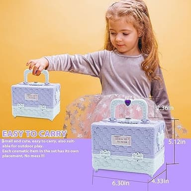 Kids Makeup Sets for Girls - 52 PCS Safe and Washable Makeup for Kids, Real Toddler Makeup Kit with Cosmetic Case, Girls Toys Age 4-12, Princess Toys Birthday Gift(Light Purple - Image 6